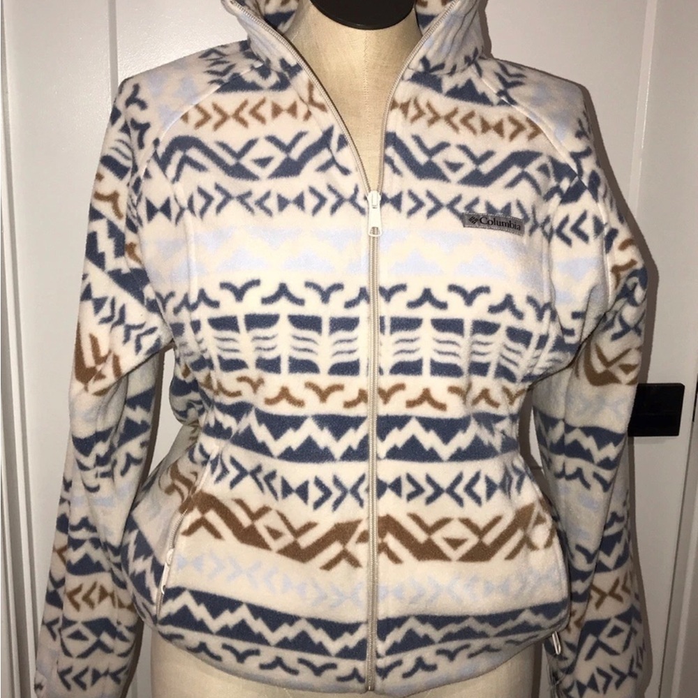Columbia Women's White Patterned Full-Zip Fleece Jacket XL